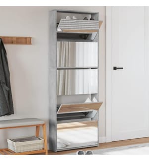 Schuhschrank mit Spiegel 5 Fächer Betongrau 63x17x169,5 cm