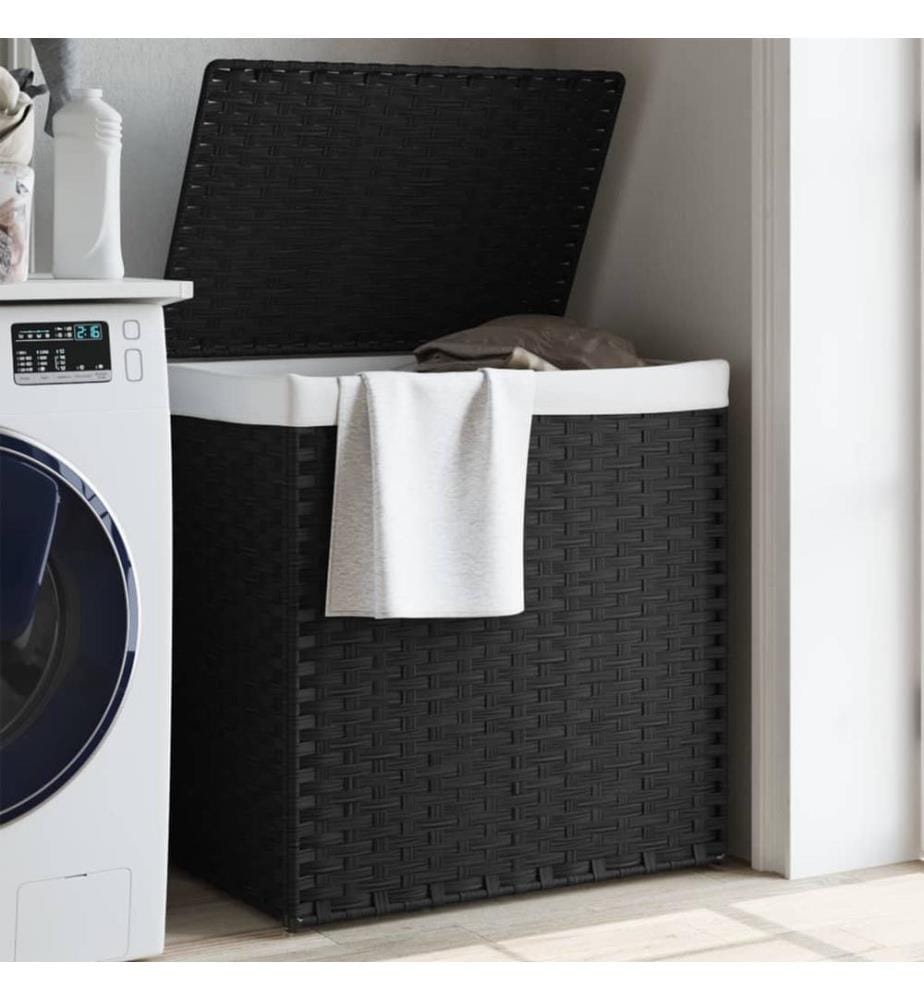 Wäschekorb mit 2 Fächern Schwarz 53x35x57 cm Poly Rattan