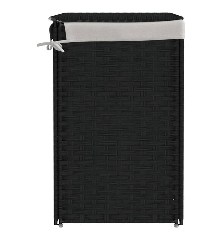 Wäschekorb mit 2 Fächern Schwarz 53x35x57 cm Poly Rattan