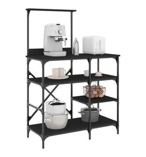 Bäckerregal Schwarz 90x40x132 cm Holzwerkstoff und Metall