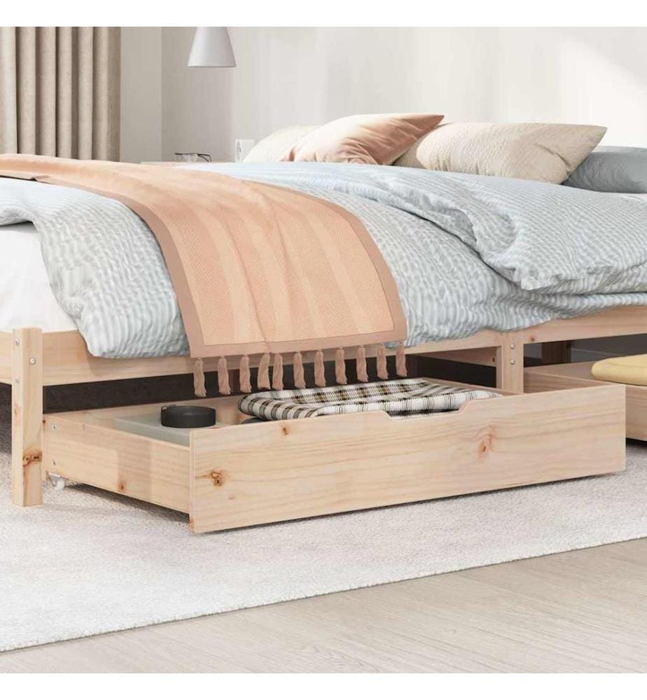 Tiroirs sous le lit avec roulettes 2 pcs 90x55x17 cm pin massif