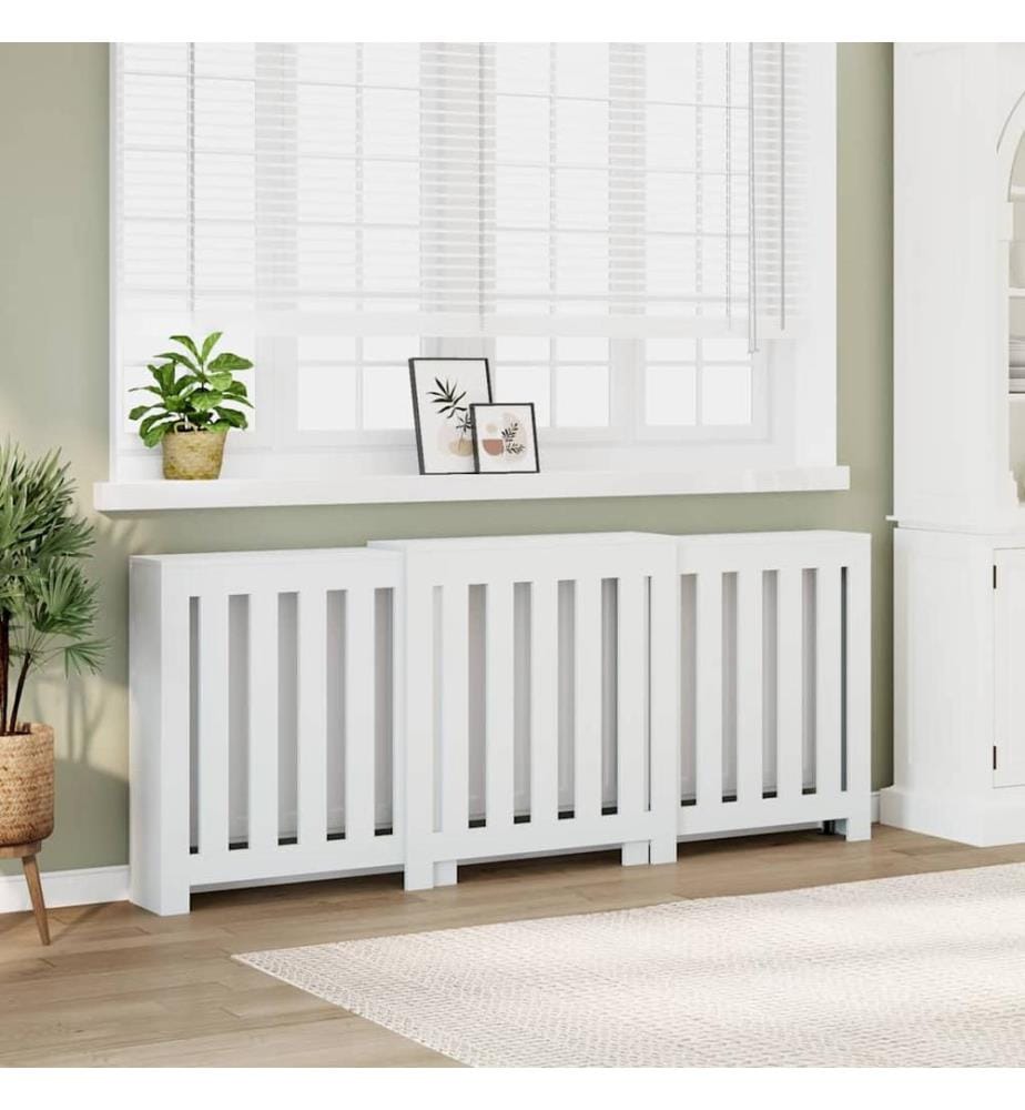 Cache-radiateur blanc 205x21,5x83,5 cm bois d'ingénierie