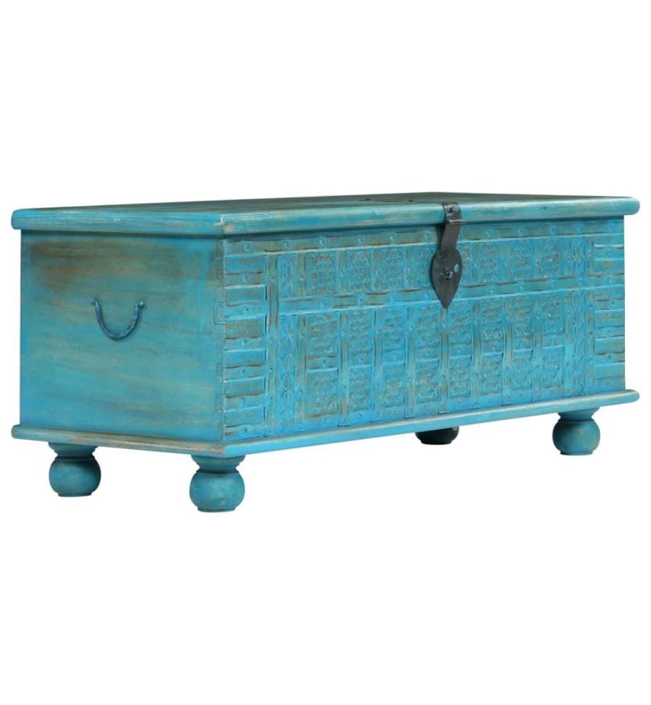 Aufbewahrungstruhe Massivholz Mango Blau 100x40x41 cm
