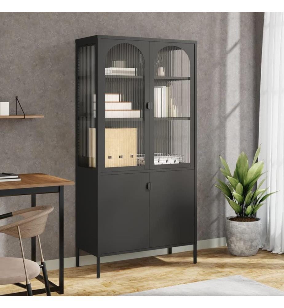 Highboard Schwarz 90x40x180 cm Glas und Stahl