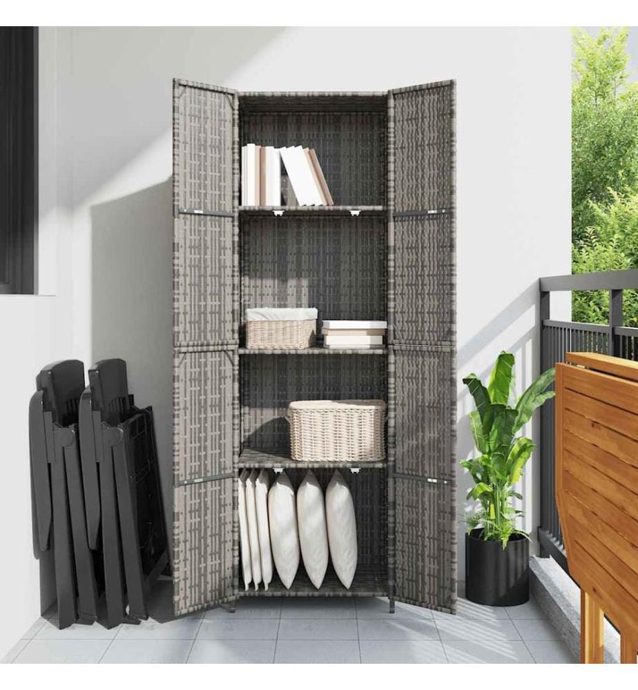 Gartenschrank Grau 59x40x180 cm Poly Rattan