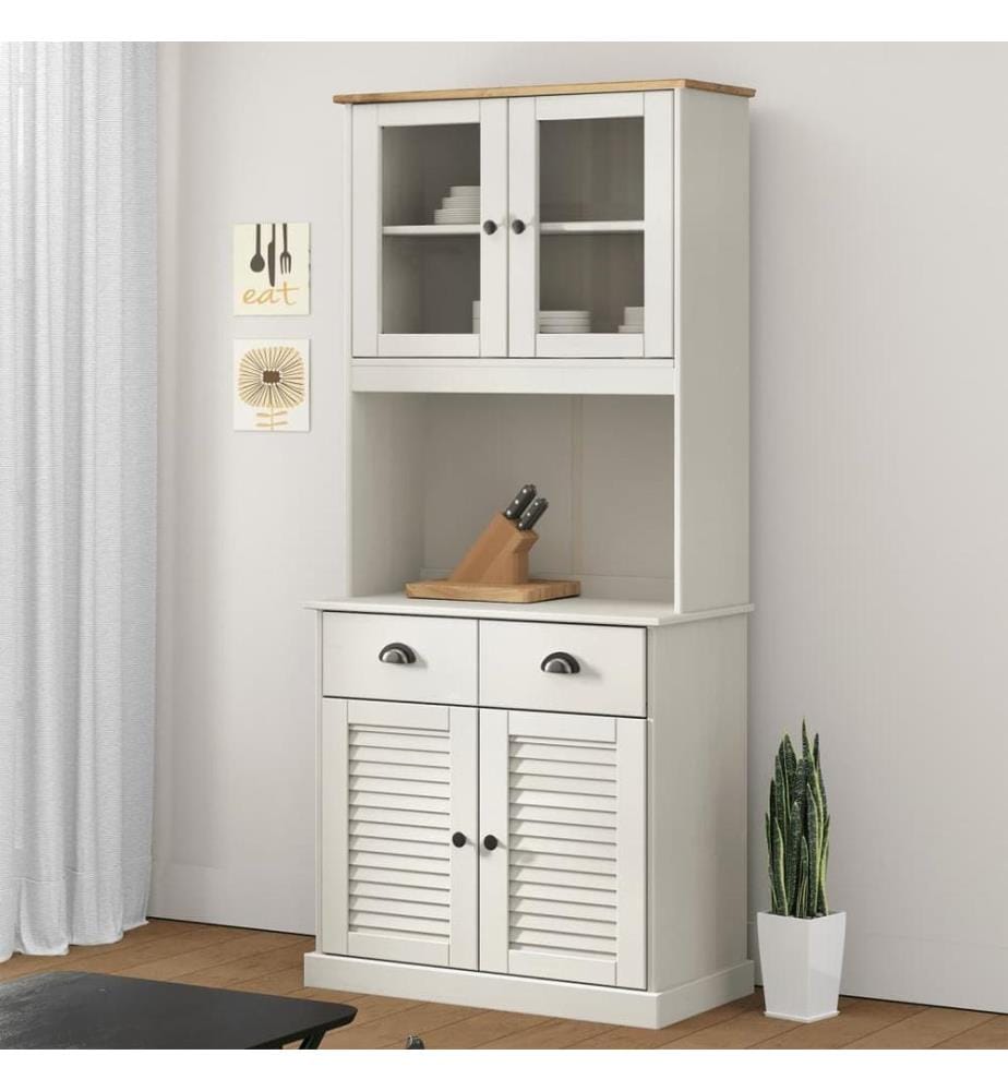 Buffet haut VIGO blanc 78x40x175 cm bois massif de pin