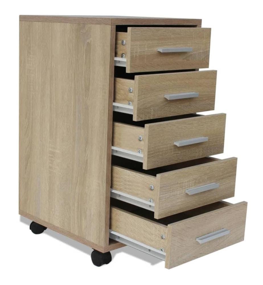 Büroschubladenschrank auf Rollen 5 Schubladen Eiche