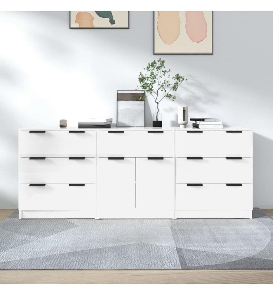 3-tlg. Sideboards Hochglanz-Weiss Holzwerkstoff