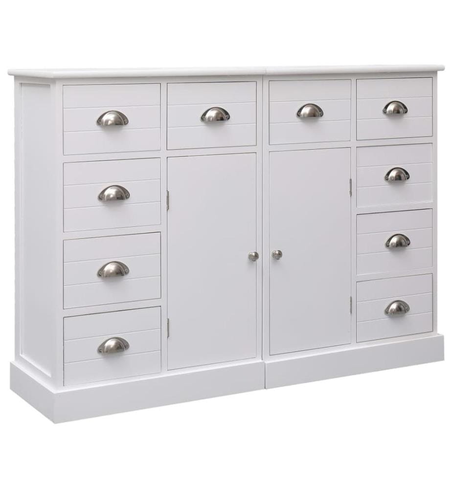Sideboard mit 10 Schubladen Weiss 113x30x79 cm Holz