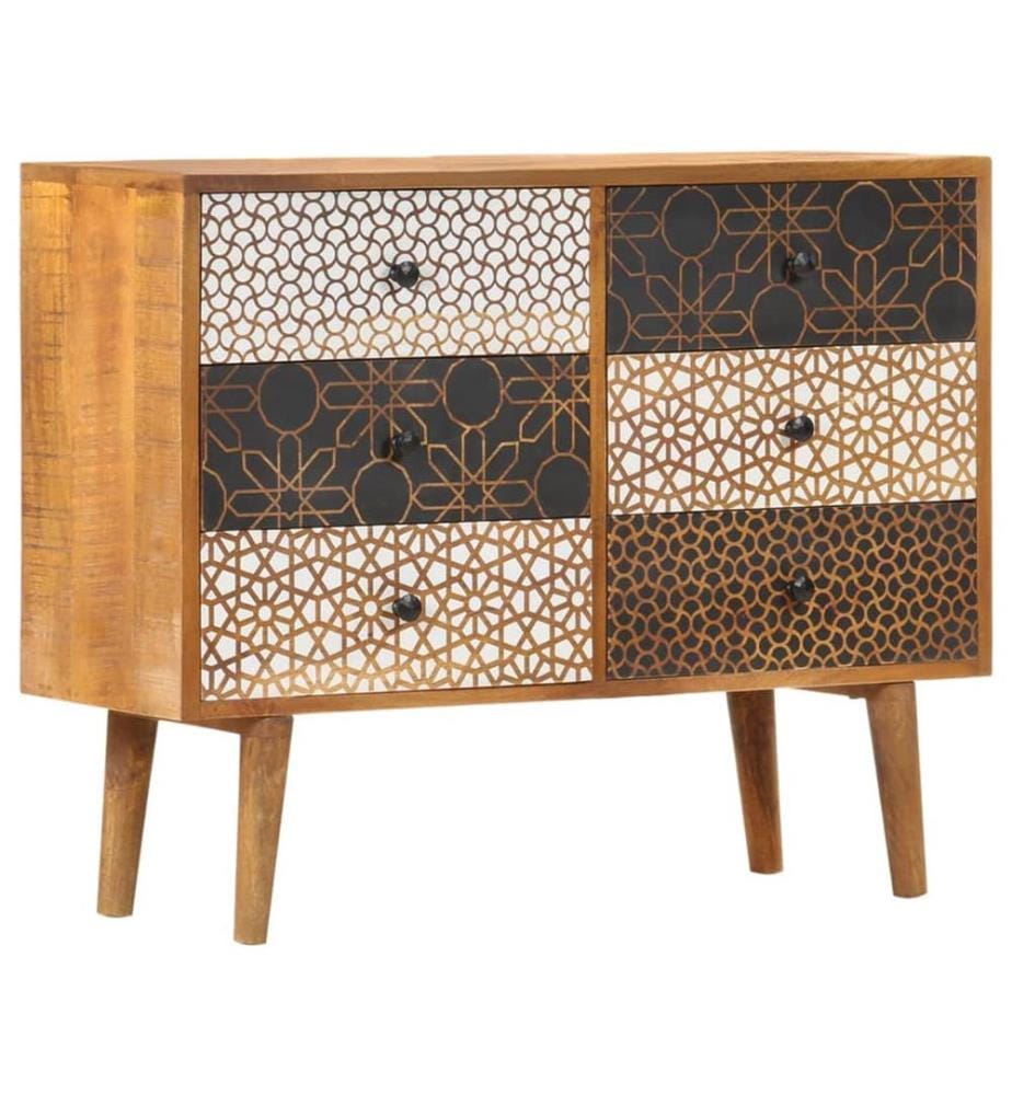 Sideboard mit Druckmustern 90×30×70 cm Massivholz Mango