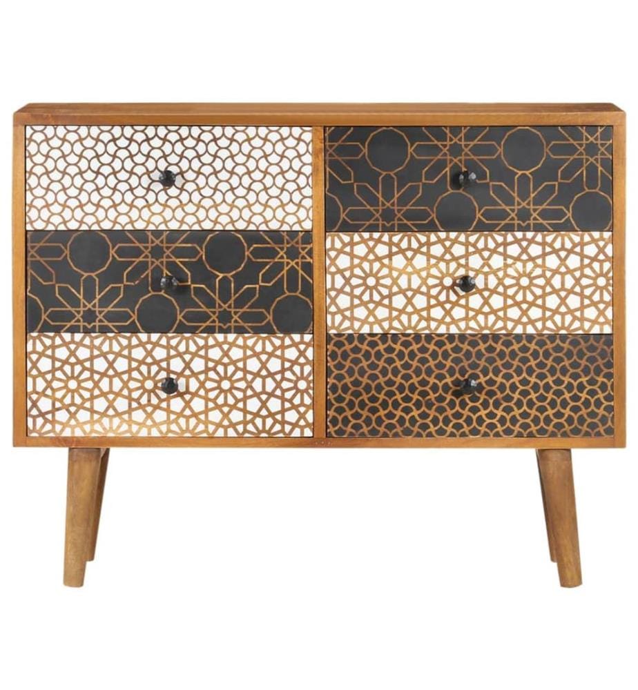 Sideboard mit Druckmustern 90×30×70 cm Massivholz Mango