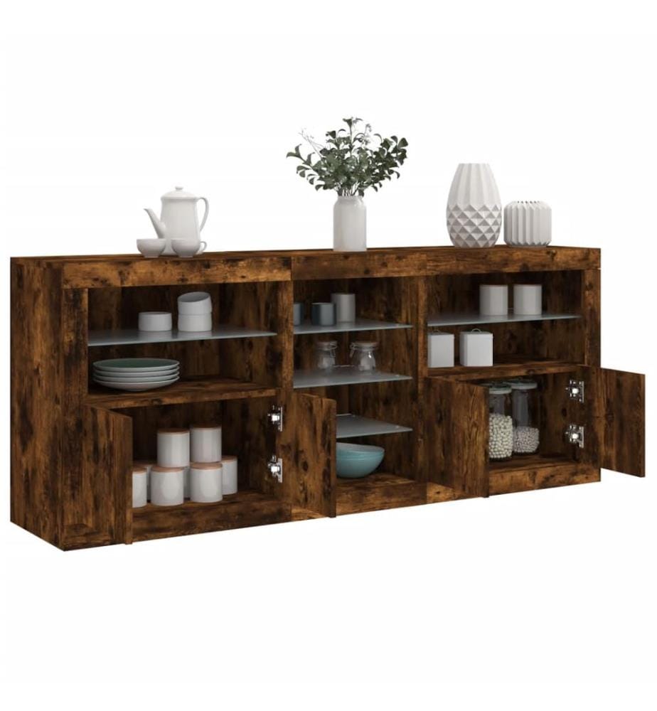 Sideboard mit LED-Leuchten Räuchereiche 181,5x37x67 cm