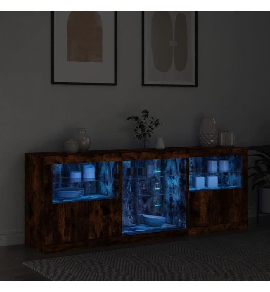 Sideboard mit LED-Leuchten Räuchereiche 181,5x37x67 cm