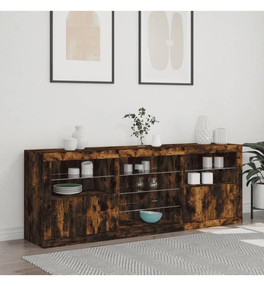 Sideboard mit LED-Leuchten Räuchereiche 181,5x37x67 cm