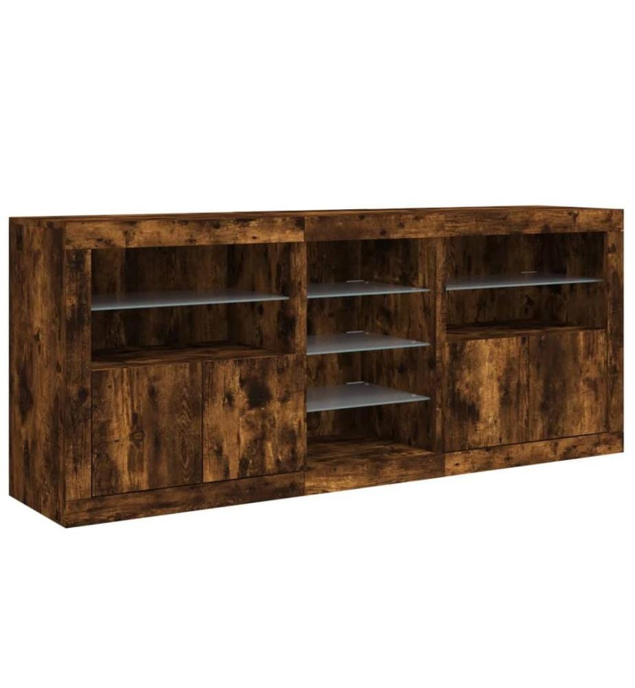 Sideboard mit LED-Leuchten Räuchereiche 181,5x37x67 cm