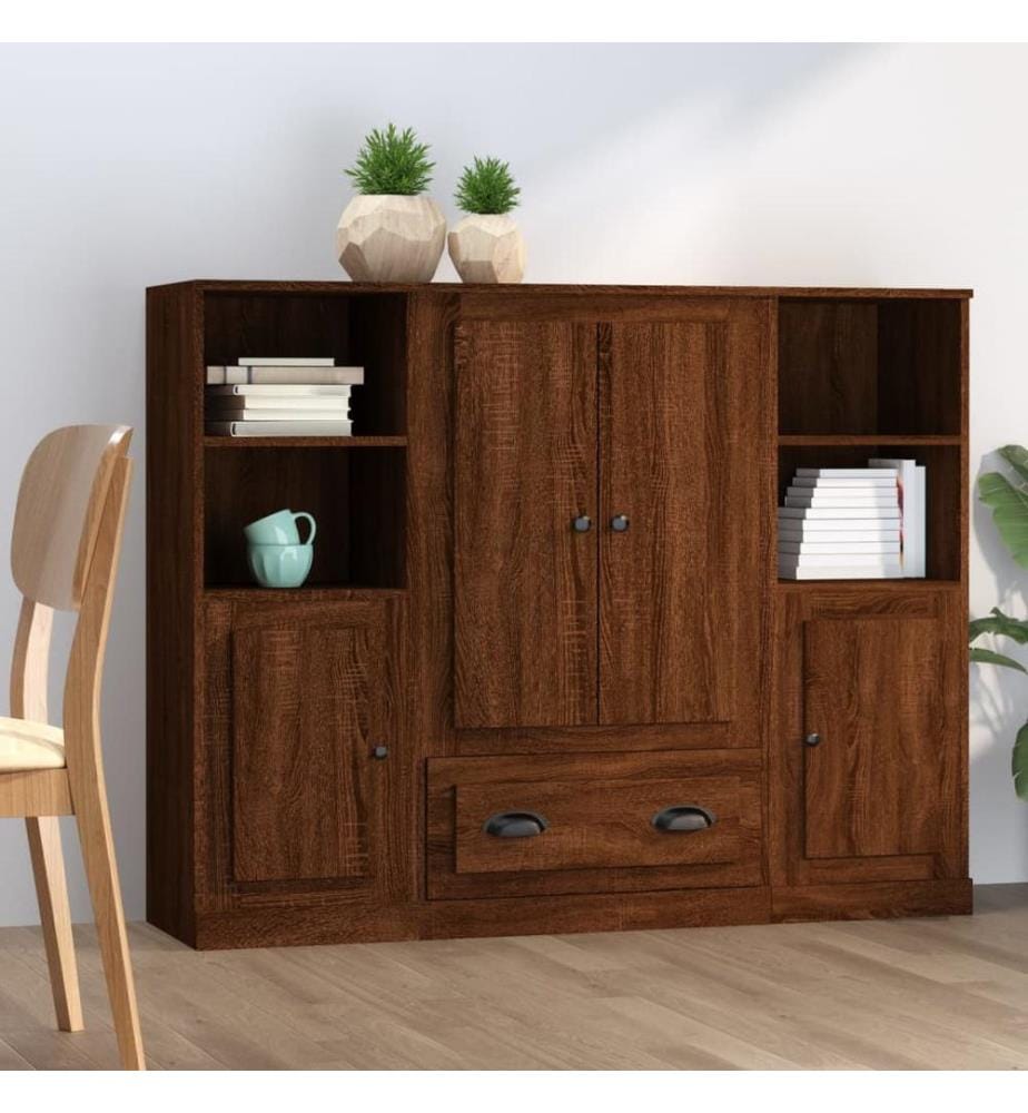 Highboards 3 Stk. Braun Eichen-Optik Holzwerkstoff