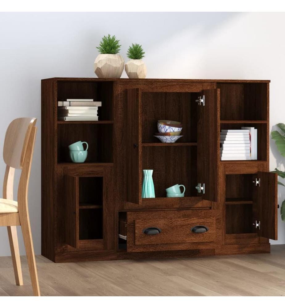 Highboards 3 Stk. Braun Eichen-Optik Holzwerkstoff