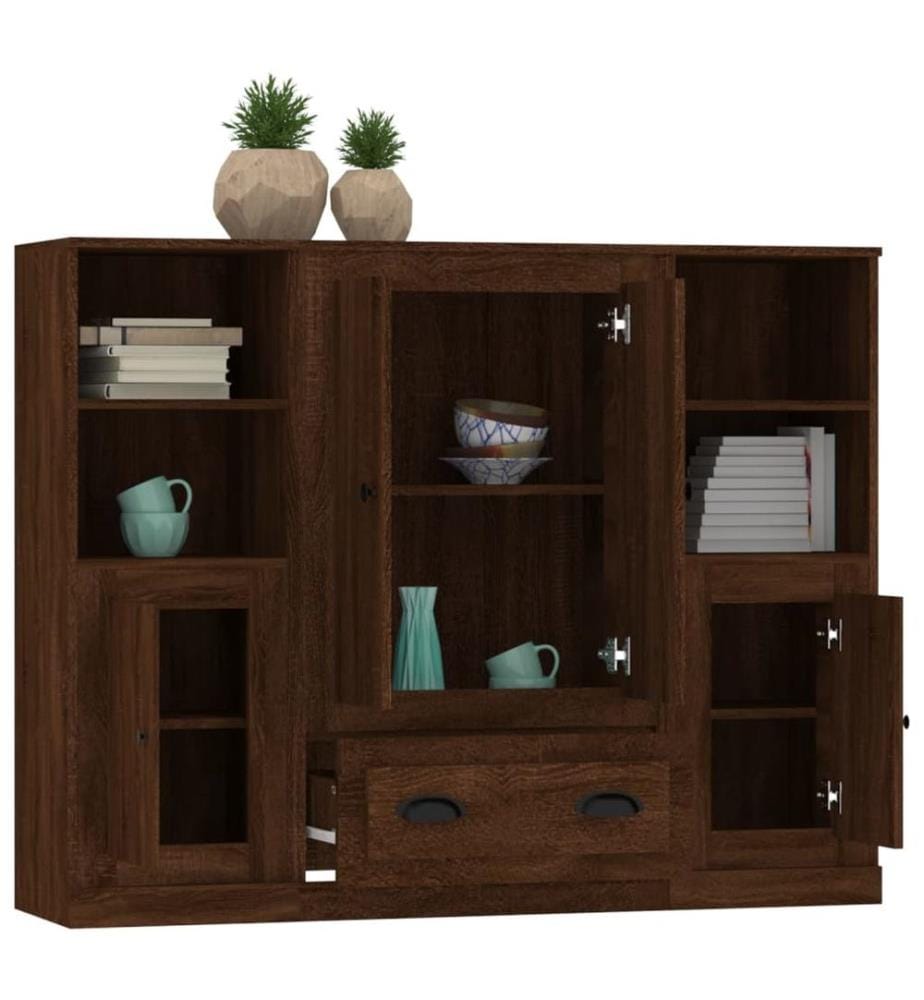 Highboards 3 Stk. Braun Eichen-Optik Holzwerkstoff