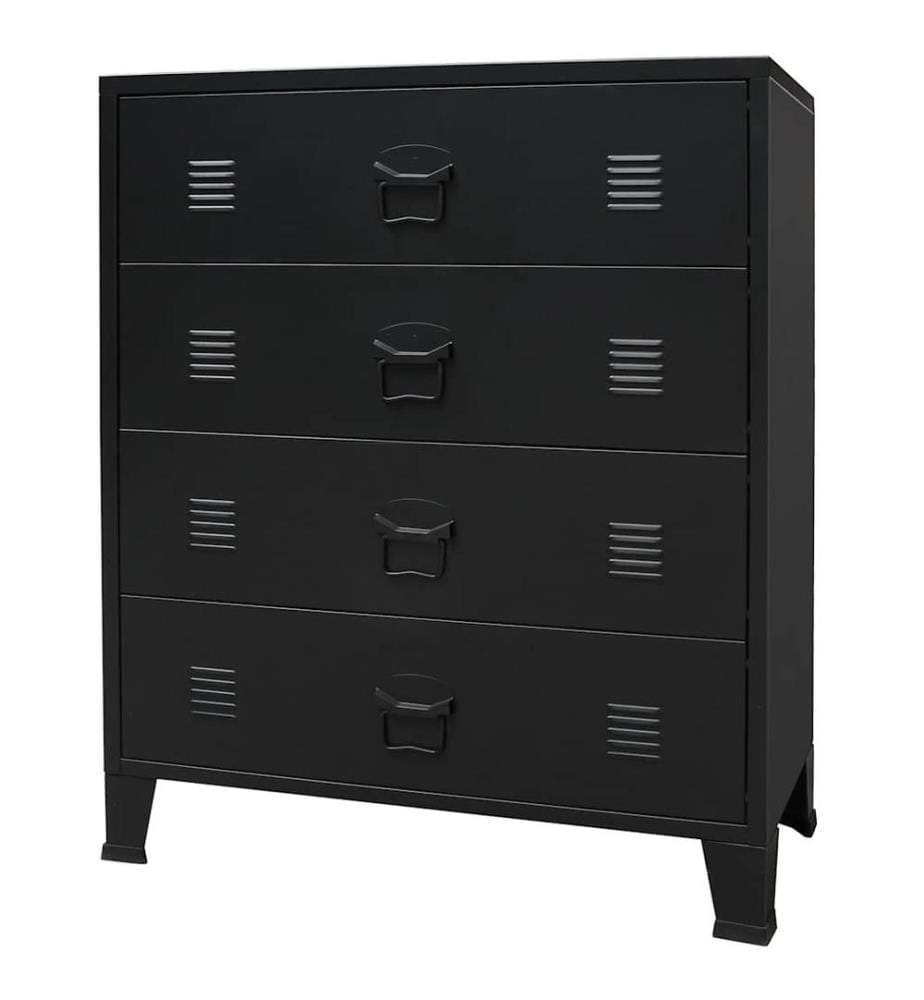 Commode à tiroirs Métal Style Industriel 78x40x93 cm Noir