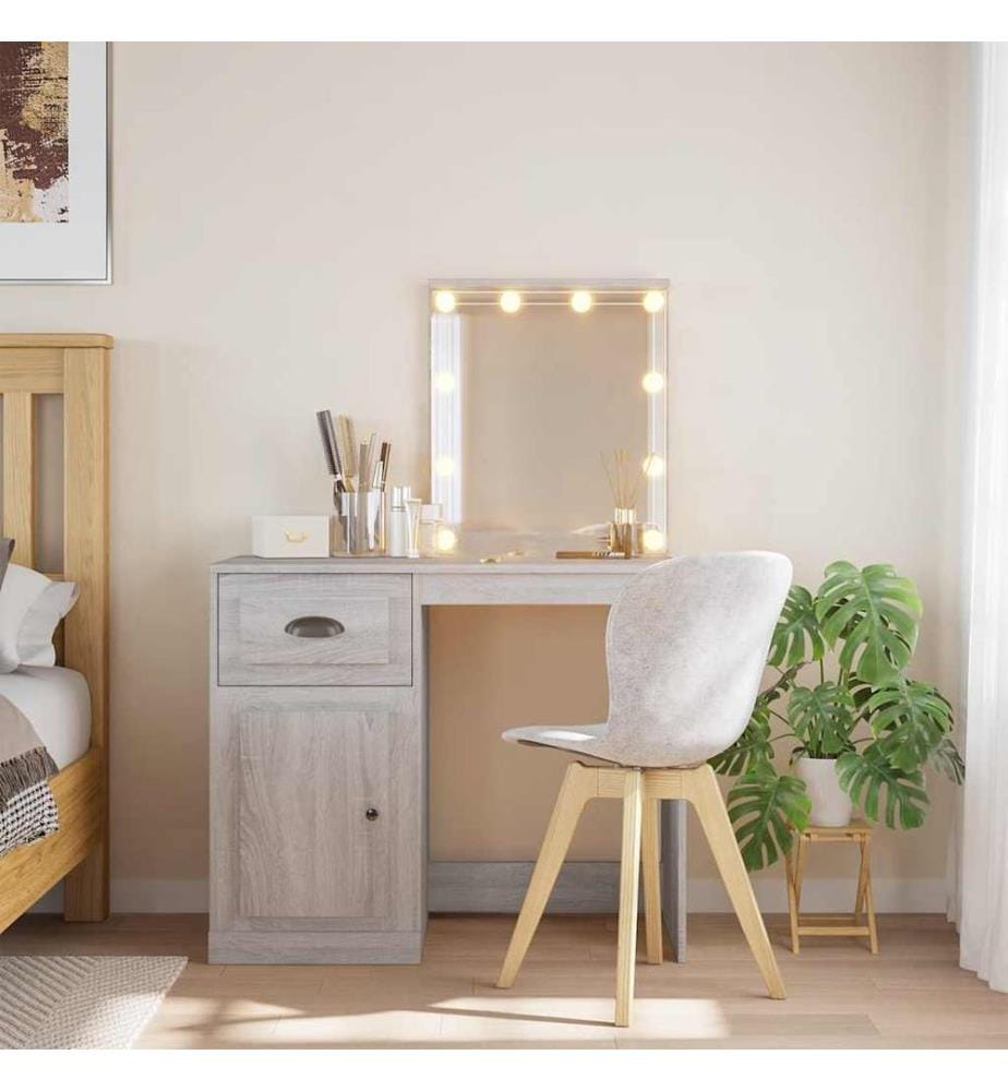 Coiffeuse avec lumières LED sonoma gris 90x42x132,5 cm