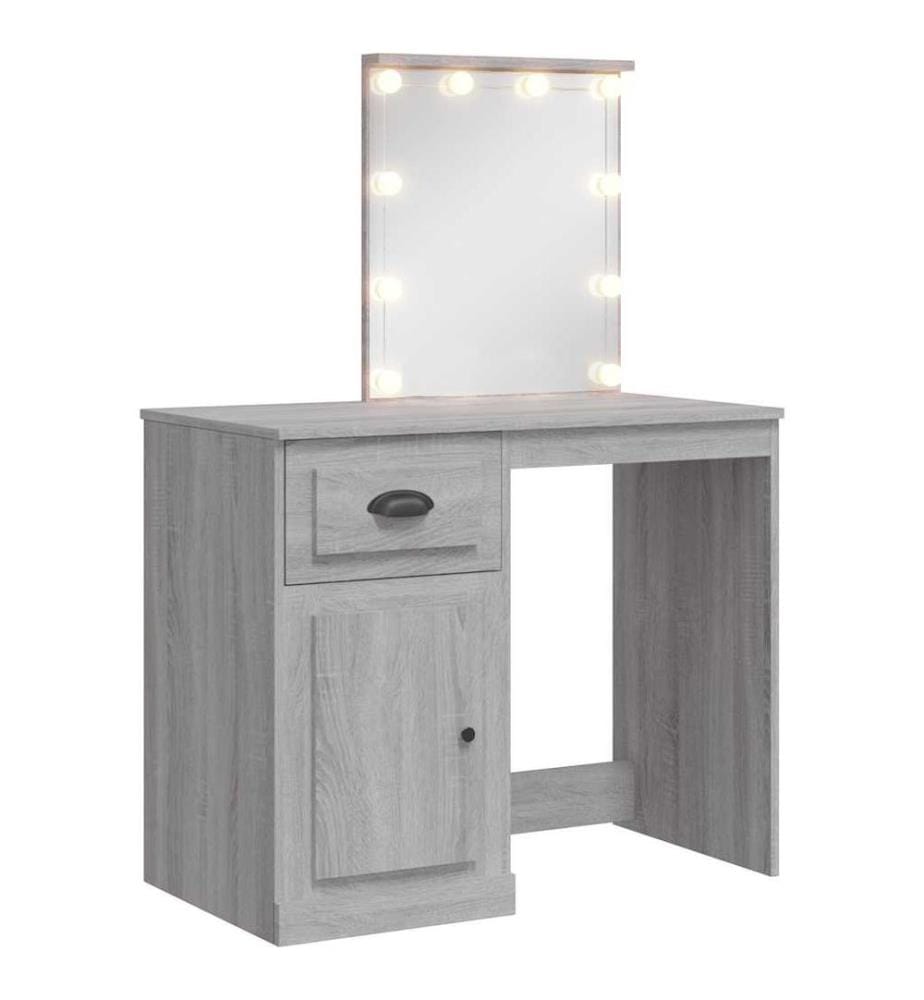 Coiffeuse avec lumières LED sonoma gris 90x42x132,5 cm