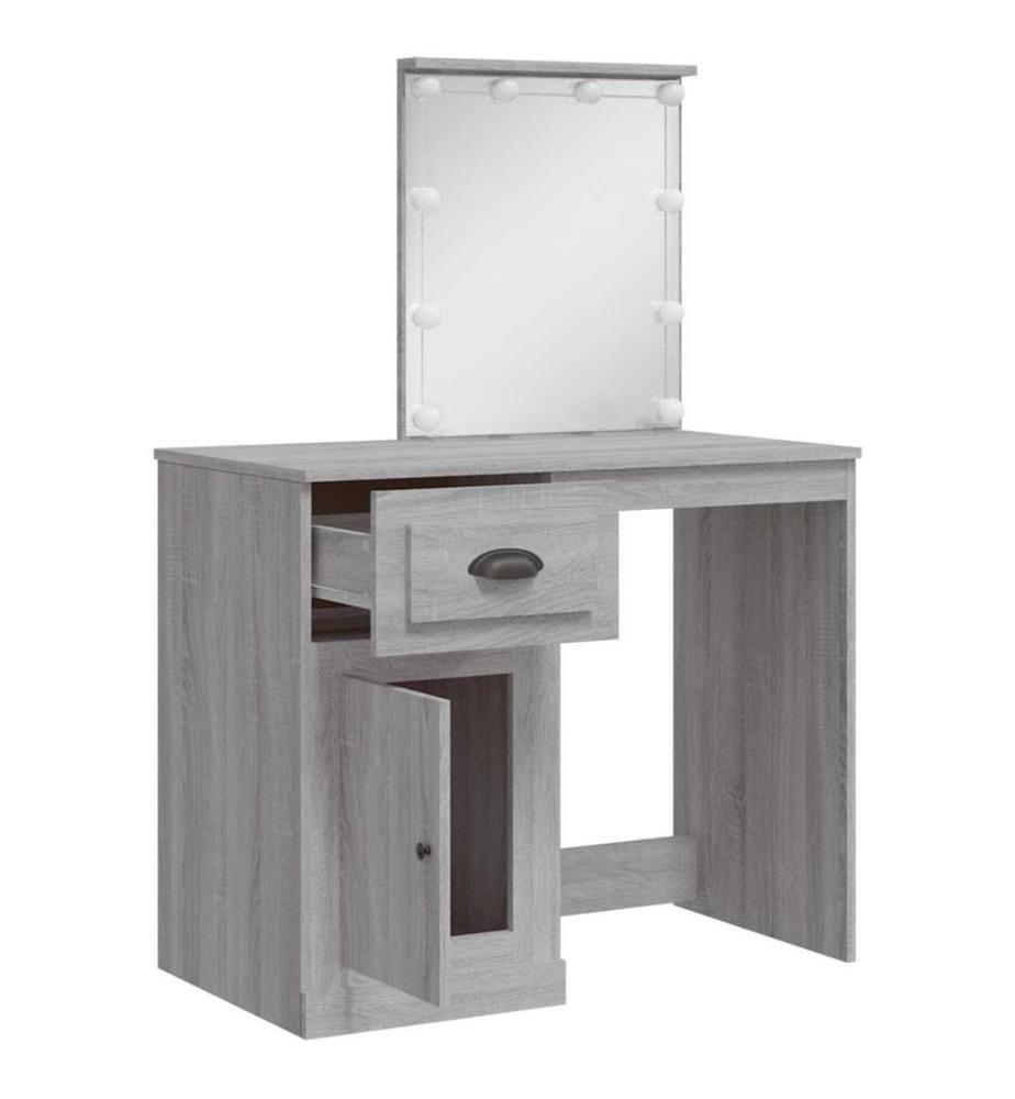 Coiffeuse avec lumières LED sonoma gris 90x42x132,5 cm