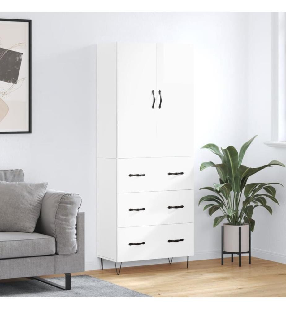 Highboard Hochglanz-Weiss 69,5x34x180 cm Holzwerkstoff