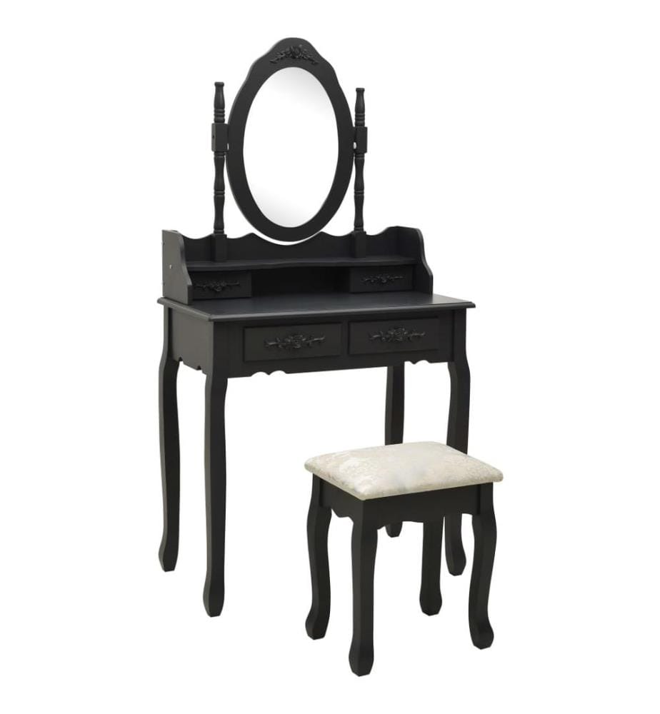Ensemble de coiffeuse avec tabouret Noir 75x69x140 cm Paulownia