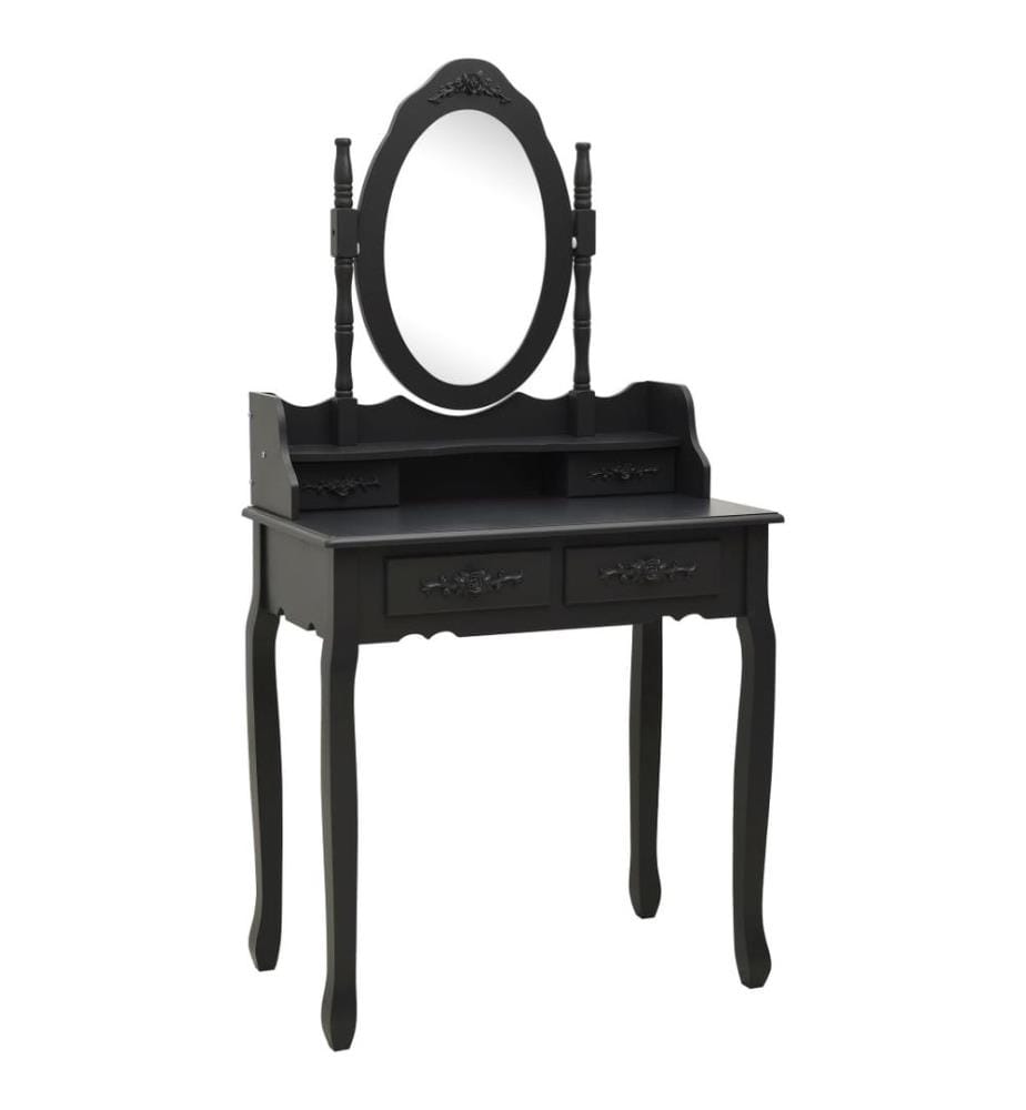 Ensemble de coiffeuse avec tabouret Noir 75x69x140 cm Paulownia