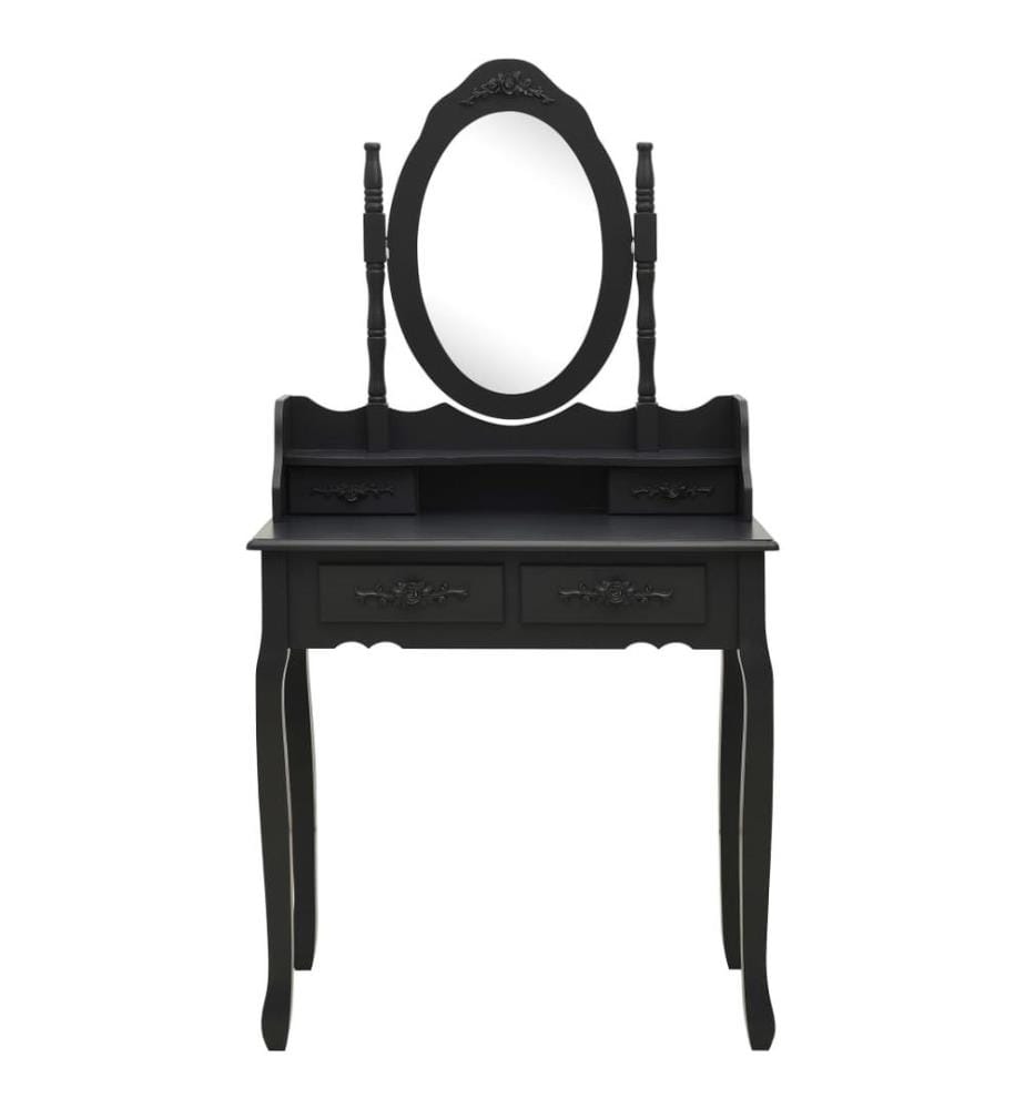 Ensemble de coiffeuse avec tabouret Noir 75x69x140 cm Paulownia