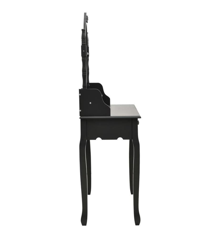 Ensemble de coiffeuse avec tabouret Noir 75x69x140 cm Paulownia