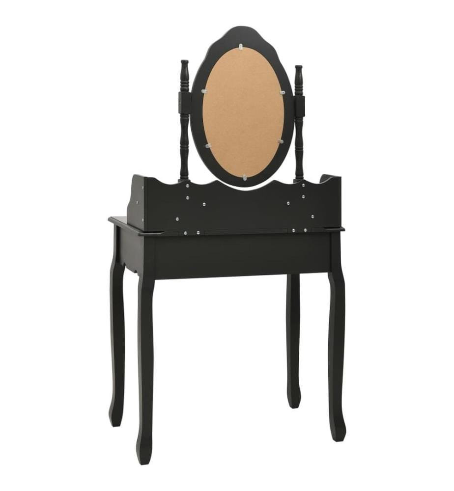 Ensemble de coiffeuse avec tabouret Noir 75x69x140 cm Paulownia