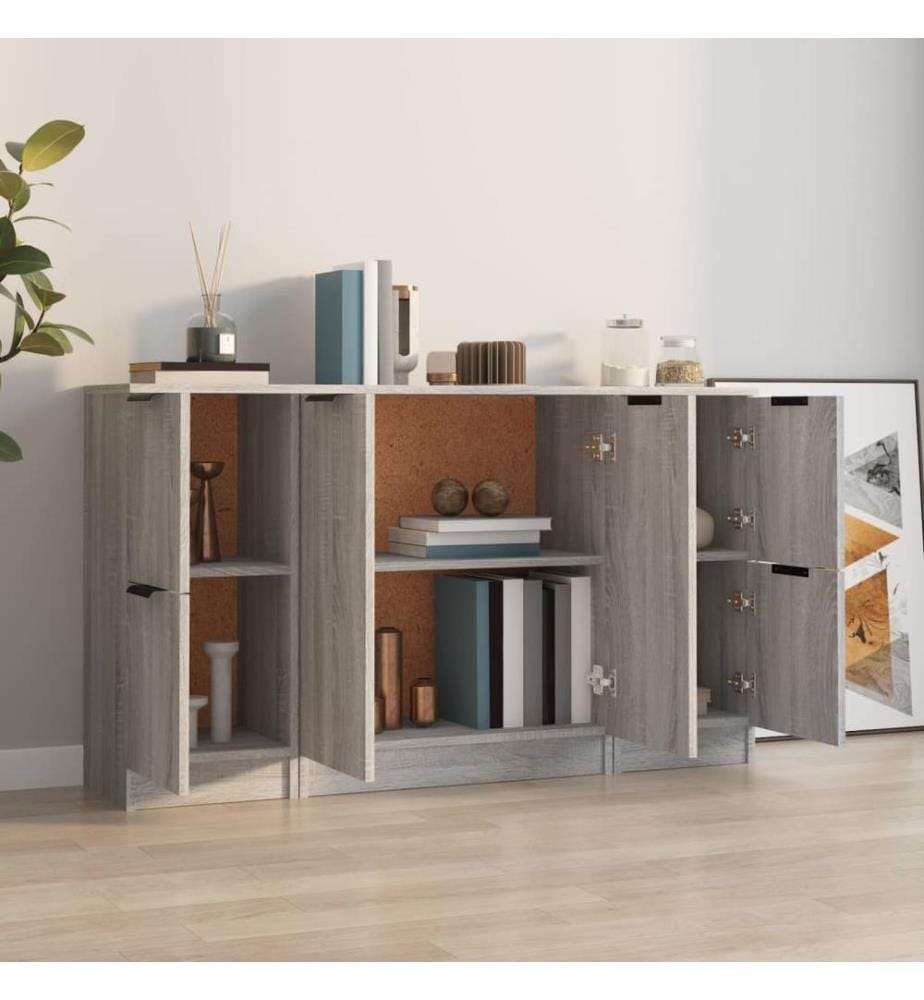 Sideboards 3 Stk. Grau Sonoma Holzwerkstoff