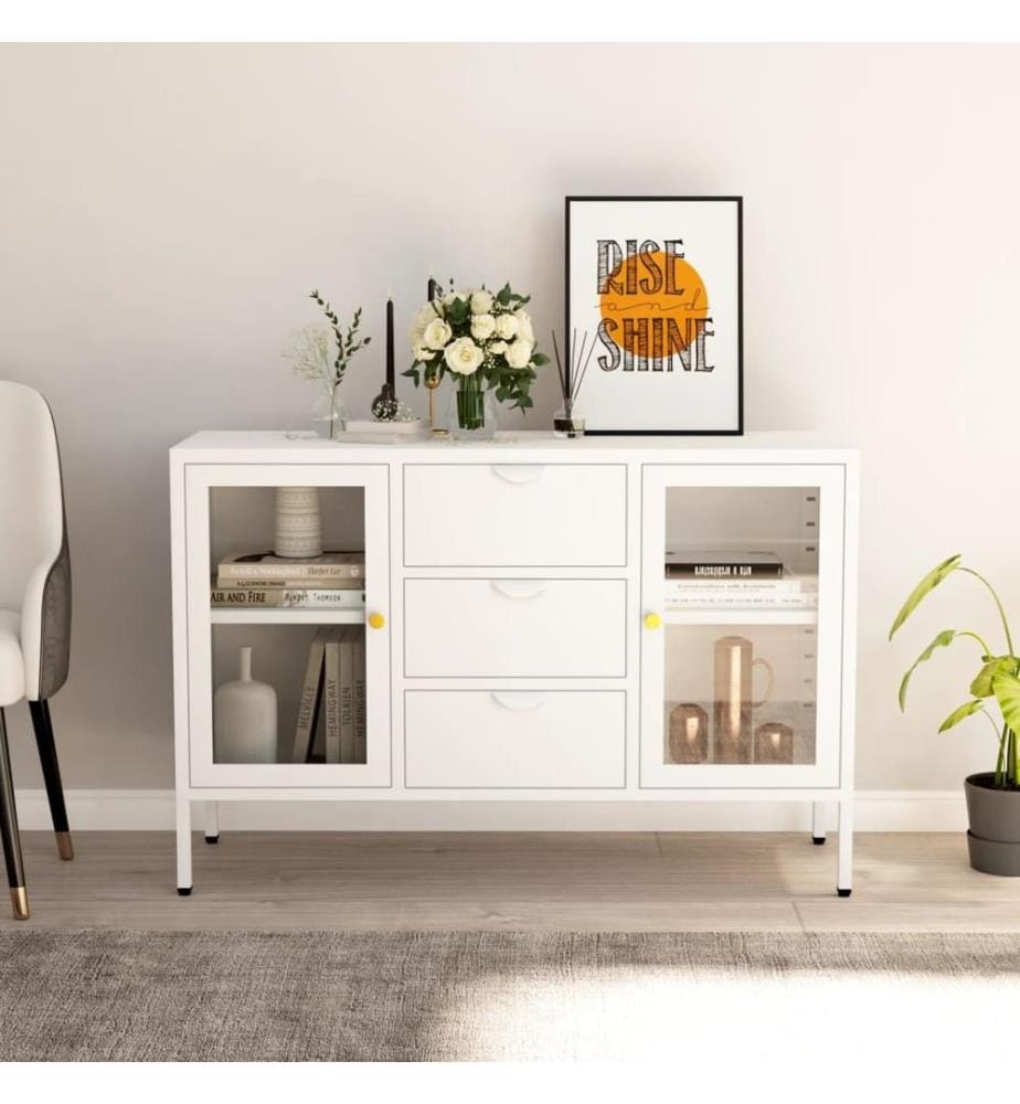 Sideboard Weiss 105x35x70 cm Stahl und Hartglas