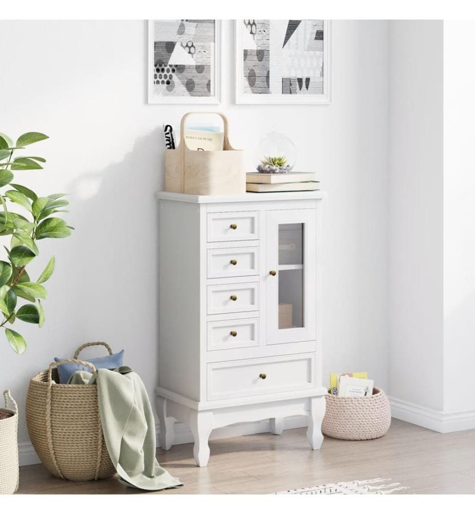 Armoire avec 5 tiroirs et 2 étagères Blanc