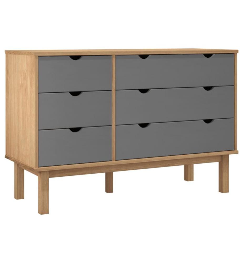 Commode OTTA marron et gris 111x43x73,5 cm bois de pin massif