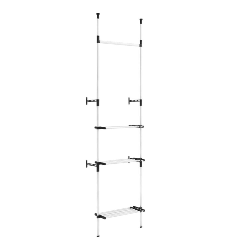 Teleskop-Garderobe mit Stangen und Regal Aluminium