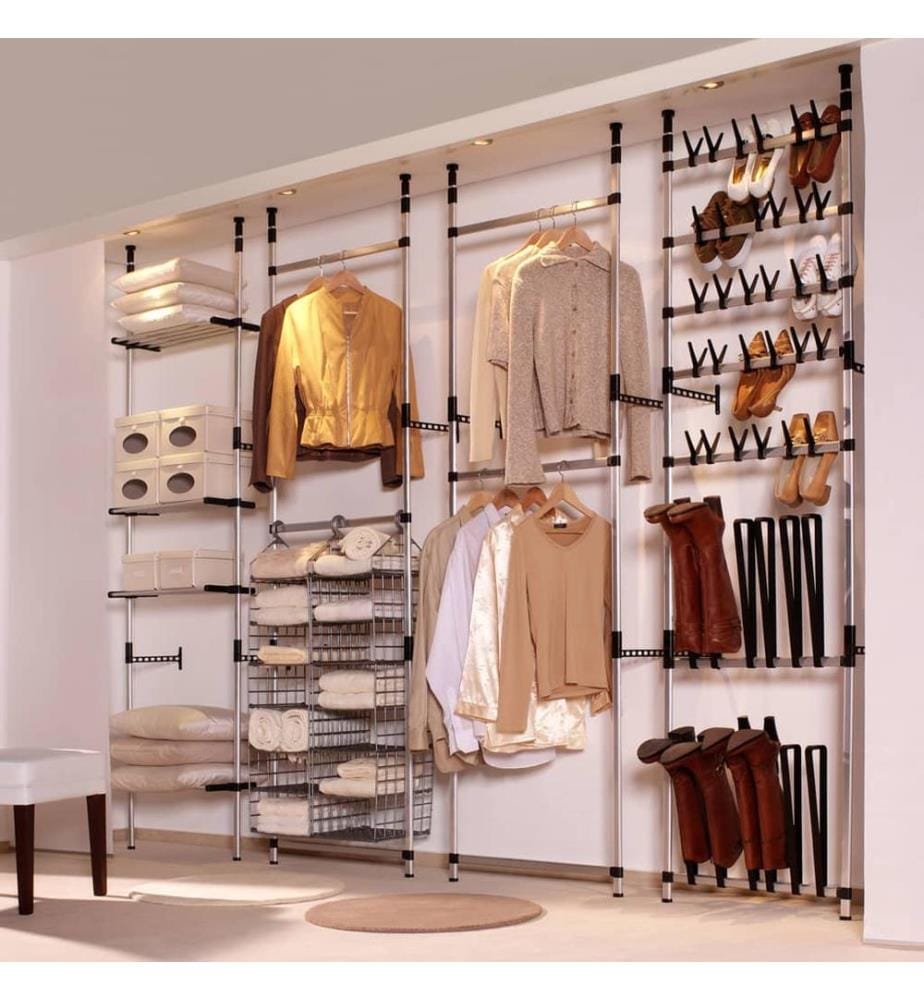 Teleskop-Garderobe mit Stangen und Regal Aluminium