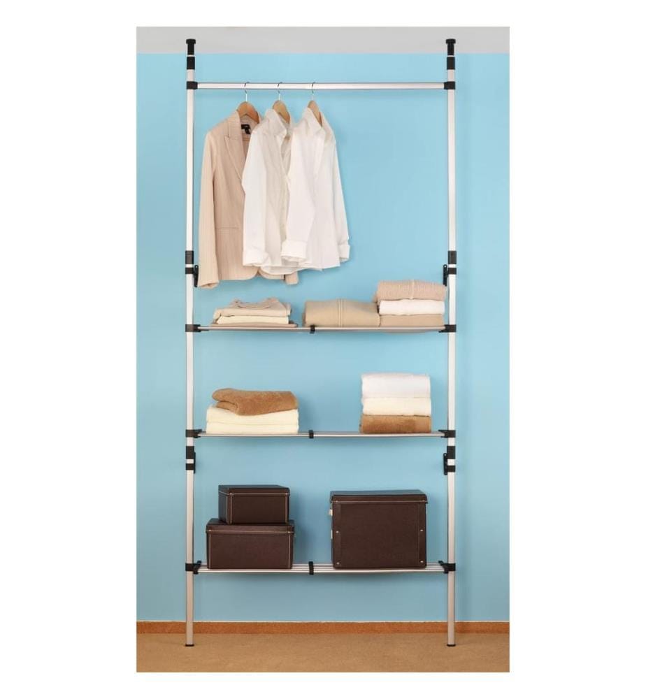 Teleskop-Garderobe mit Stangen und Regal Aluminium