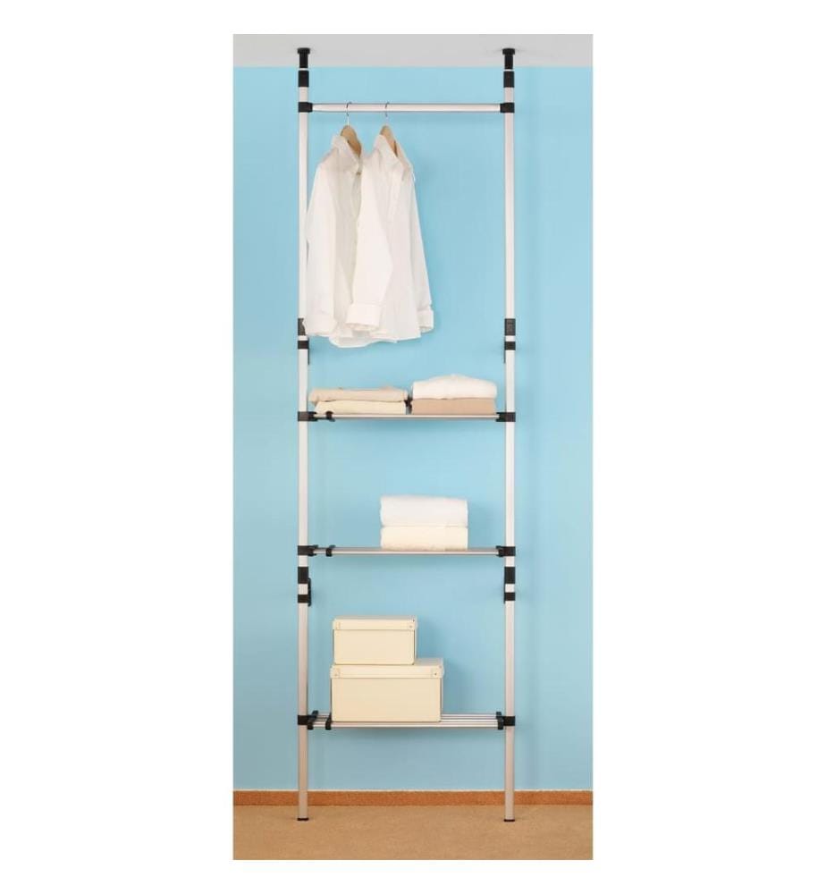 Teleskop-Garderobe mit Stangen und Regal Aluminium