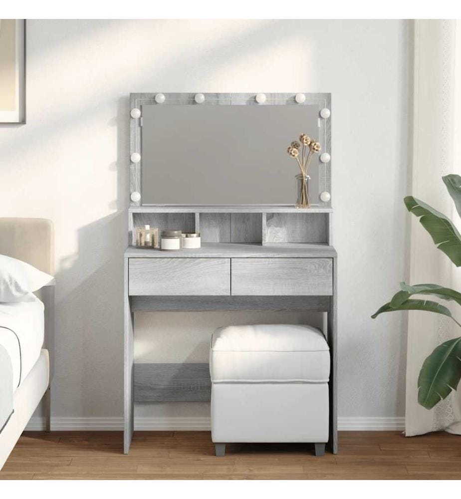 Coiffeuse avec LED sonoma gris 80x41x134,5 cm
