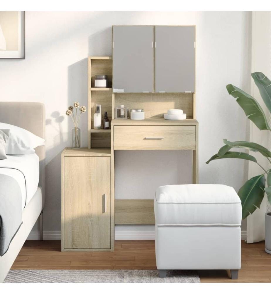 Schminktisch mit Schrank Sonoma-Eiche 80x35x132 cm