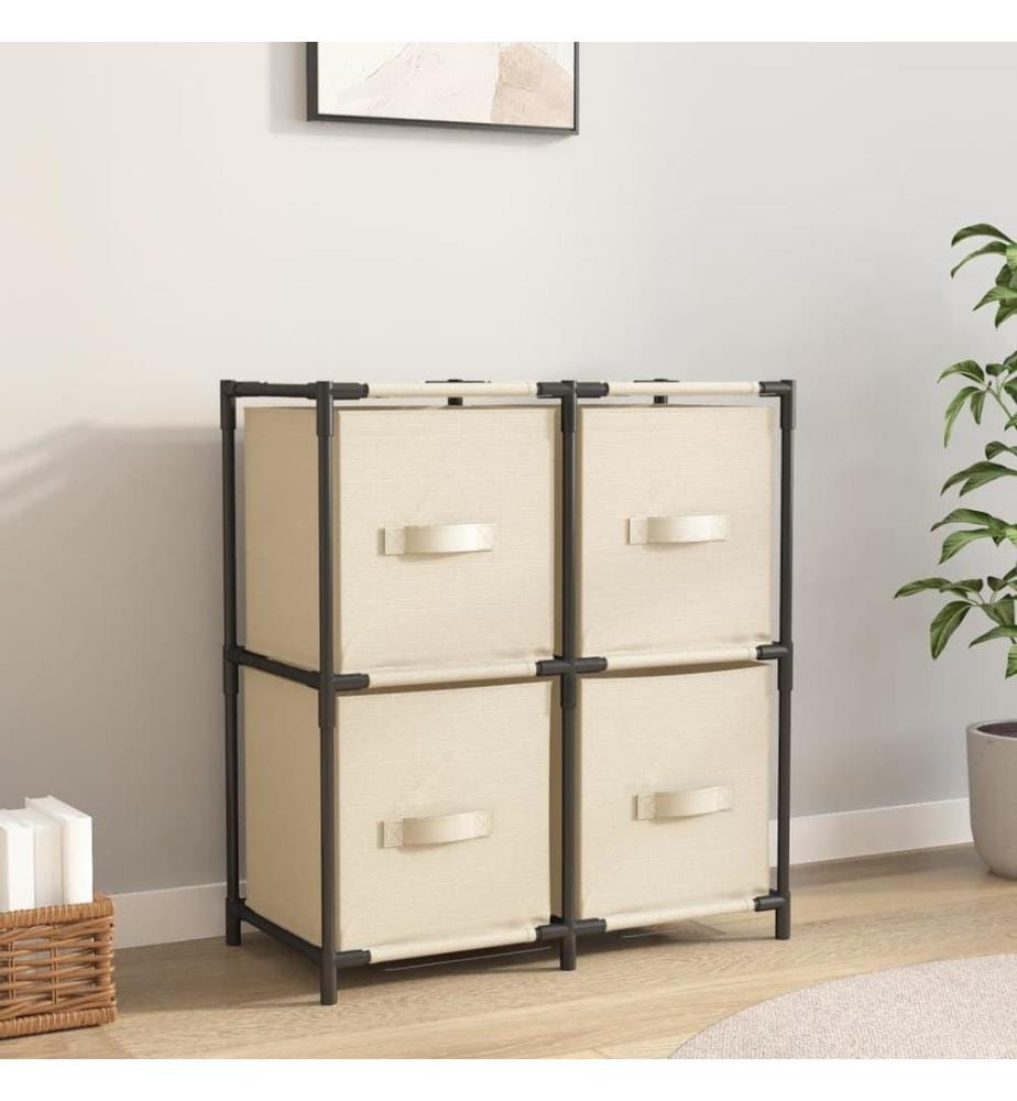 Kommode mit 4 Körben aus Stoff Creme 63×30×71 cm Stahl