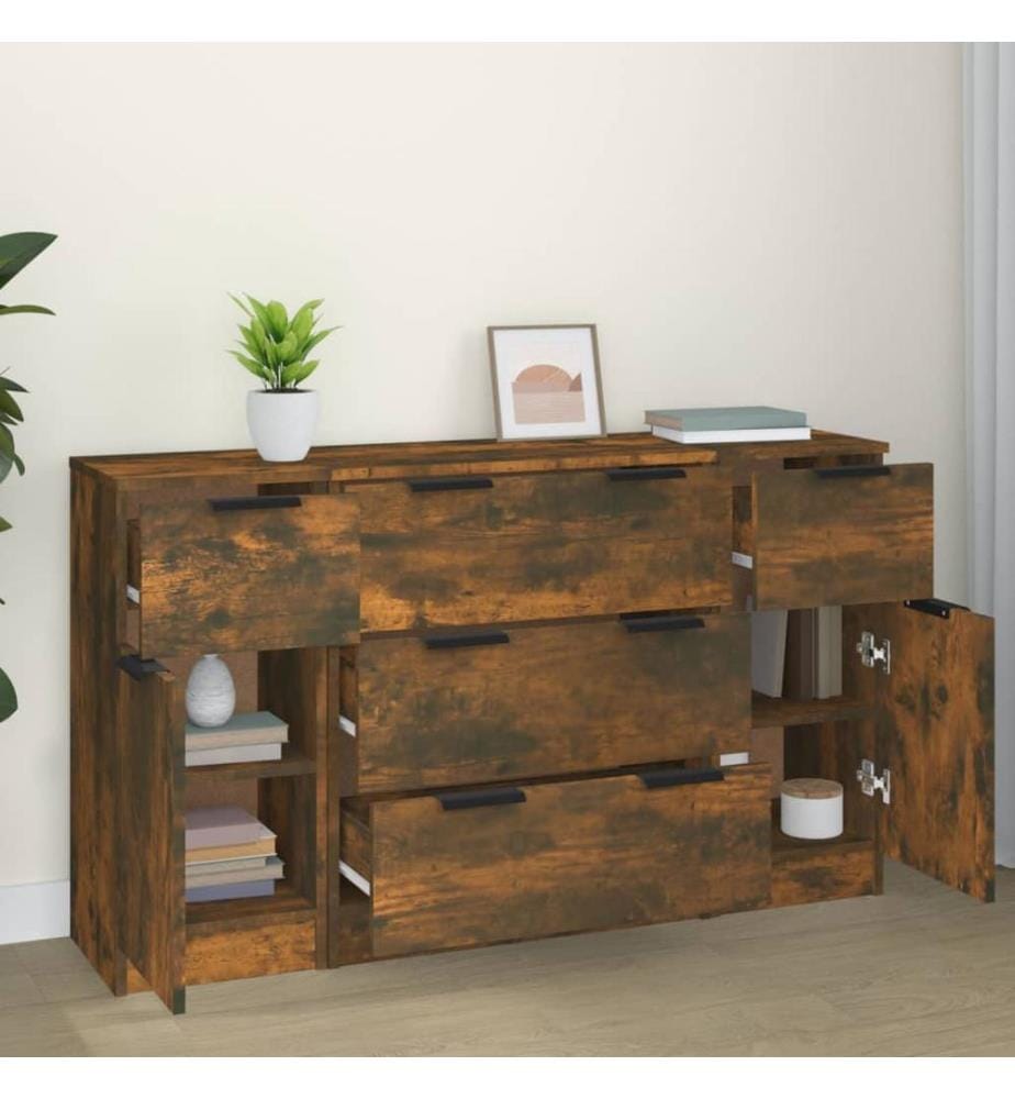 3-tlg. Sideboard-Set Räuchereiche Holzwerkstoff