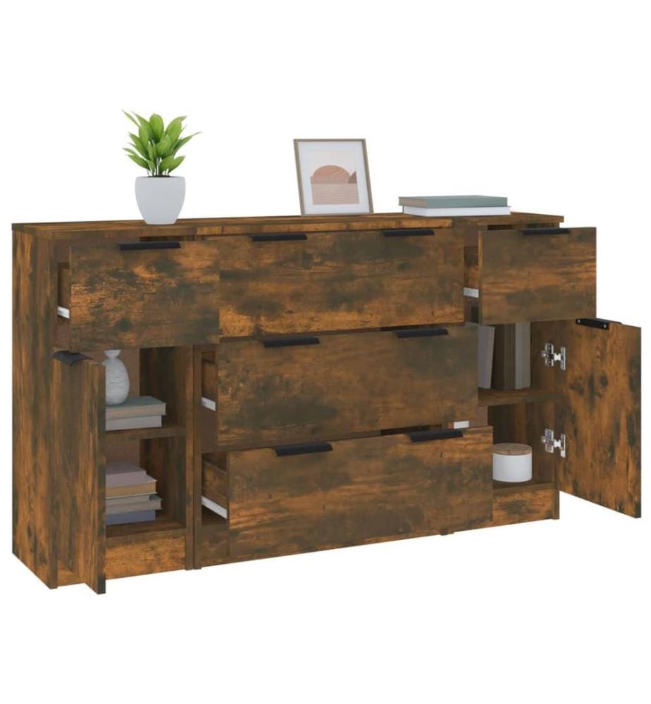 3-tlg. Sideboard-Set Räuchereiche Holzwerkstoff