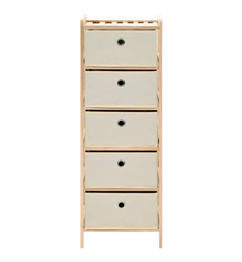 Korb-Kommode mit 5 Stoffkörben Zedernholz Beige