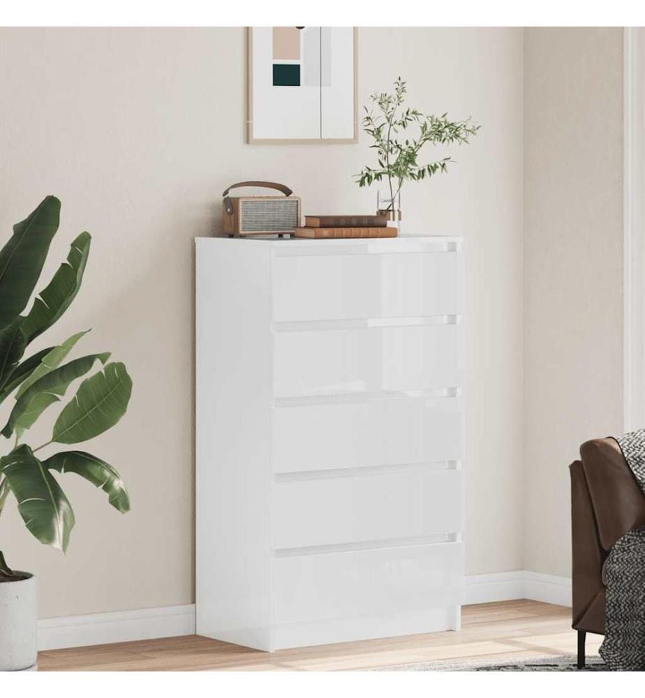 Commode Blanc brillant 60x36x103 cm Bois d'ingénierie
