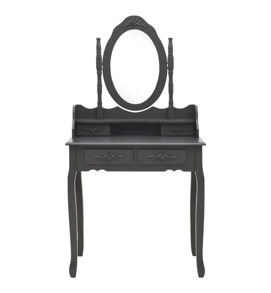 Ensemble de coiffeuse avec tabouret Gris 75x69x140 cm Paulownia