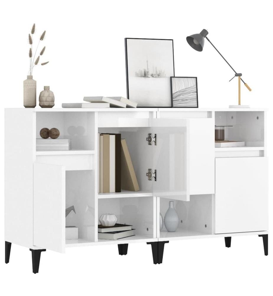Buffets 2 pcs blanc brillant 60x35x70 cm bois d'ingénierie