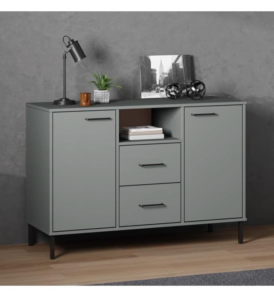 Sideboard OSLO mit Metallbeinen Grau 113x40x77 cm Massivholz